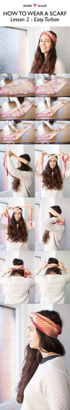 How to wear a scarf - Lesson 2 Easy Turban! Hairstyles For Concerts, Very Easy Hairstyles, Scarf Tying