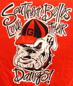 a red shirt with an image of a bulldog wearing a baseball cap and the words southern bulldogs love their dawgs on it