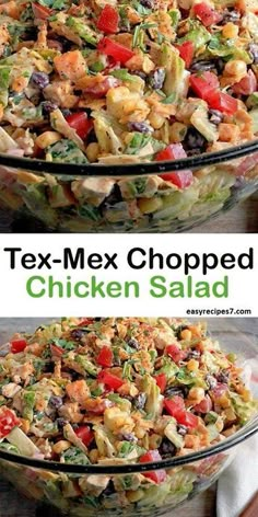 two glass bowls filled with tex - mex chopped chicken salad