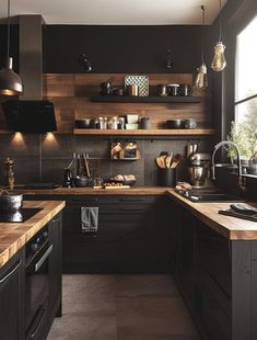 Beautiful Kitchen Small Kitchen Layout, Light Blue Kitchen, Rustic Kitchen Designs, Cozy Kitchen Aesthetic, Black And Gold Kitchen, Space Above Kitchen Cabinets, Neutral Backsplash Kitchen, Kitchen Coastal, Neutral Backsplash