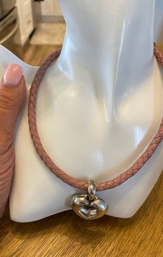 Signed Joseph Esposito Pink Leather and Sterling Heart Necklace 15-17" Mother's Birthday Gift For Her Prom Collectible Jewelry Mother Birthday, Delray Beach, Mother Birthday Gifts, Special Jewelry, Birthday Gift For Her, Choker Necklaces, Pink Leather, Birthday Gifts For Her, Heart Necklace