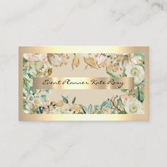 a gold and white floral business card with the words, first wedding anniversary on it