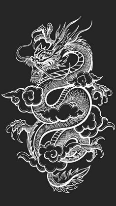 a drawing of a dragon on a black background