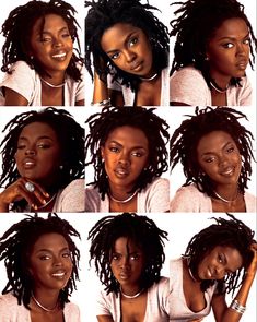 several different pictures of a woman with dreadlocks