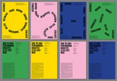 six brochures with different font and colors