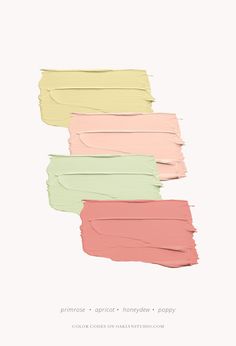 four different shades of pink, green, and yellow paint on white paper with the words princess