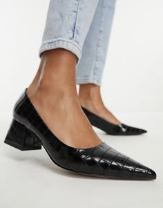 Shoes by ASOS DESIGN Good things come in pairs Mock-croc design Slip-on style Pointed toe Mid block heel Comfortable Work Clothes, Work Outfits Women Summer, Trendy Heels, Office Shoes Women, Work Shoes Women, Mid Heel Shoes, Office Shoes, Womens Summer Shoes, Mode Inspo