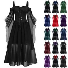 Top Seller for Halloween Renaissance Medieval Gothic Witch Costume Fancy Dress Cosplay Gift, women's dresses Witch Dress Halloween, Halloween Gown, Gothic Lace, Butterfly Sleeve Dress, Witch Dress, Elegant Halloween, Witch Halloween Costume, Cold Shoulder Lace, Butterfly Sleeve