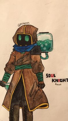 a drawing of a man in a space suit holding a glass with something green on it