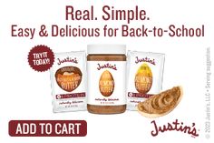 the back to school ad for just nuts is shown with an image of peanut butter