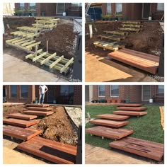 the steps are made from wood and ready to be used as planters for plants