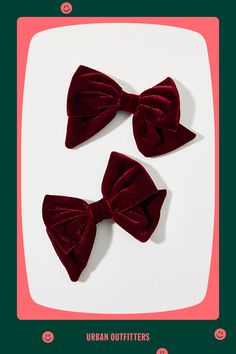 Set of two matching hair bows in luxe velvet. Features Small velvet hair bow barrette set Set of two matching hair bows Soft velvet bows Barrette style Content + Care Set of 2 Textile, mixed metal Wipe clean Imported | Small Velvet Hair Bow Barrette Set in Maroon, Women's at Urban Outfitters Velvet Hair Bow, Velvet Bows, Bow Barrette, Velvet Hair, Velvet Bow, Brand Sale, Mixed Metals, Soft Velvet, Hair Bow