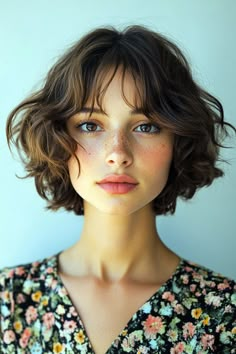 Italian Short Hair, Asymmetrical Pixie Bob, Cute Haircut Ideas, Thick Haircut, Hairstyles For Frizzy Hair, Purple Hair Streaks, Face Freckles, Medium Haircuts With Bangs, Hair Colour Inspo