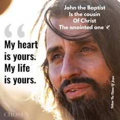 a close up of a person with a beard and a quote from john the baptist