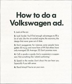 an advertisement for volkswagen ad with the words how to do a volkswagen ad