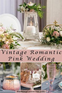 vintage romantic pink wedding with flowers and candles