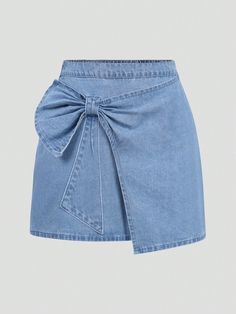 Fashionable Bowknot Teenage Girls' Denim Skirt Medium Wash    Denim Plain Wrap Non-Stretch  Teen Girls Clothing, size features are:Bust: ,Length: ,Sleeve Length: African Print Skirt Ankara Styles, Flared Denim Skirt, Pleated Denim Skirt, Girls Denim Skirts, African Print Skirt, Drop Shoulder Cardigan, Fashion Tights, Teenager Outfits