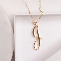 "J Initial Necklace - Cursive \"J\" initial gold pendant necklace - Monogram necklace for women - Personalized gold Initial necklace for her Dainty \"J\" initial. Perfect every day necklace. Lovely gift for your self, sister, bridesmaids, new mom. Convo me if you would like to customize the length of the chain. The possibilities are endless. Pendant: Base metal is brass and 16K gold plated. Chain is 18 inches, 14 gold filled. (if you would like a longer or shorter chain, please contact us to cus J Pendant Necklace, J Necklace Initial, Alphabet Necklace Initials, J Initial Necklace, Friend Letters, Love Cursive, Cursive J, Opals Jewelry, Punjab Culture