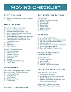 the moving checklist is shown in blue and white