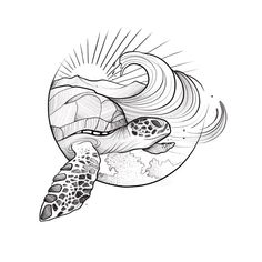 a drawing of a turtle swimming in the ocean