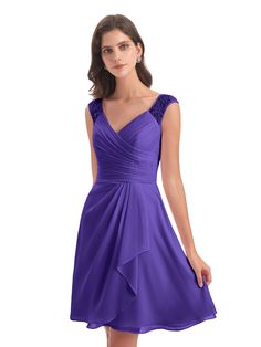 a woman in a short purple dress