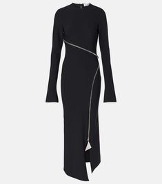 Designer Shopping, The Attico, Extra Long Sleeves, Zipper Detail, Black Midi Dress, Color Names, Zip Up, Jersey Fabric, Fashion Designer