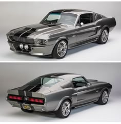 two pictures of the same car in different stages of being painted silver and black, one is