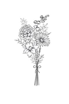 black and white drawing of flowers with butterflies