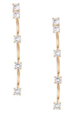 A scalloped silhouette lends dimension to these drop earrings punctuated with cubic zirconia and plated in 18-karat gold. 1 1/2" drop 18k-gold plate/cubic zirconia Imported Earrings In Gold, Curator Style, Cubic Zirconia, 18k Gold, Gold Plate, Jewelry Earrings, Plating, Nordstrom, Women Jewelry