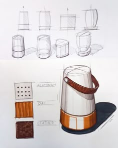 a drawing of a coffee pot with different shapes and sizes