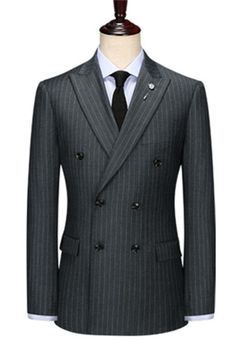 BradyMensuit made this Double Breasted Black Mens Jacket | Peak Lapel Grey Striped Blazer Online with rush order service. Discover the design of this Black Stripe Peaked Lapel Double Breasted mens suits cheap for prom, wedding or formal business occasion. Elegant Double-breasted Blazer For Groom, Elegant Winter Three-piece Suit For Groom, Formal Slim Fit Double-breasted Blazer, Formal Double-breasted Slim Fit Blazer, Double-breasted Slim Fit Blazer For Formal Occasions, Elegant Long Sleeve Double Breasted Suit For Groom, Elegant Tailored Sport Coat For Groom, Elegant Groom Suits For Winter, Elegant Winter Suits For Groom