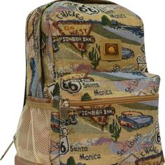 Large Main Compartment Front Utility Pocket With Organizer Keeps Essentials Handy 2/3 Padded Back For Comfortable Carrying Of Books And Other Objects Padded Shoulder Straps For Comfortable Carrying Of Heavy Loads 17 X 12 X 9 With A Classic Look That Never Goes Out Of Style, This Backpack Is Perfect For Day To Day Casual Travel. The Route 66 Classic Backpack Is Made From Durable Tapestry Fabric And Features A Large Shape With A Spacious Main Compartment That Offers Ample Storage For Your Items. A Tapestry Backpack, Hippie Backpack, 90s Fashion Outfits, Tapestry Fabric, Cute Backpacks, Vintage Fits, Silk Print Dress, Cool Graphic Tees, Boyfriend T Shirt