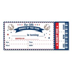 a ticket with baseballs and stars on it