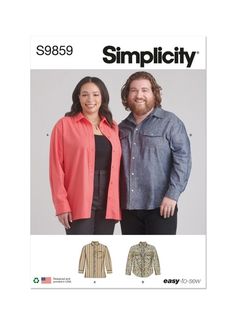 a man and woman standing next to each other in front of an advertisement for simply