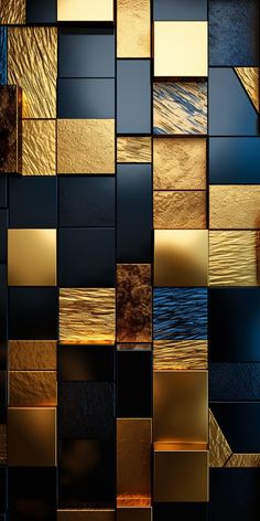 an abstract background consisting of gold and black squares with metallic foil on the edges photo