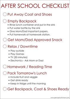 the back to school checklist is shown in red and white, with an image of a