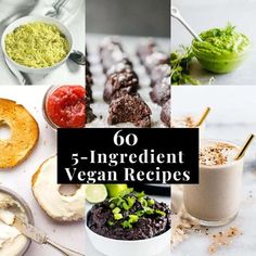 the collage shows different types of vegan foods, including doughnuts and smoothies