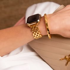 Basketweave Band for the Apple Watch | Goldenerre Apple Watch Bands Women Fashion, Watch Stack, Gold Watch Band, Apple Watch Aesthetic, Apple Watch Bands Gold, Watch Aesthetic, Apple Watch Bands Fashion, Watch Bracelets