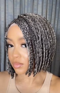 Handmade Braided Bob Style Wig | eBay Braided Bob With Bangs, Asymmetrical Bob Braids, Bob With Rat Tail Braids, Silver Bob Wig, Short Bob Braided Wigs, Braid Bob, Braided Bob, Style Wig, Braided Wigs