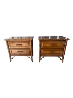 pair of nightstands with mirrored top tops on each side and one drawer at the bottom