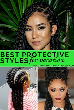 Best protective styles to wear for vacation African American Vacation Hairstyles, Protective Style For Vacation, Protective Styles For The Beach, Black Hairstyles For Vacation, Protective Vacation Hairstyles, Vacation Hairstyles For Black Women The Beach, Travel Hairstyles For Black Women, Black Vacation Hairstyles, Vacation Braids The Beach