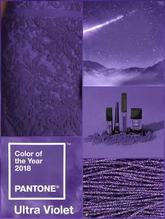 pantone's ultra violet color of the year for 2018 is shown in this collage