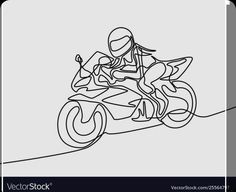 a continuous drawing of a person on a motorbike in the middle of a race