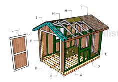 the plans for a small shed that is built into an outside wall and roof area