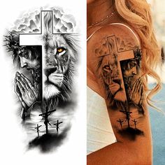 1pc Animal Lion Women Waterproof Temporary Tattoos Fake Stickers Arm S – Ikeehome Arm Tattoos For Women Biblical, Half Sleeve Ideas For Women, Lion And Lamb Tattoo Women, Lion And Cross Tattoo, Women Lion Tattoo, Jesus Lion Tattoo, Tattoos For Black Skin Women, Christian Sleeve Tattoos For Women, Black Women Tattoos Ideas