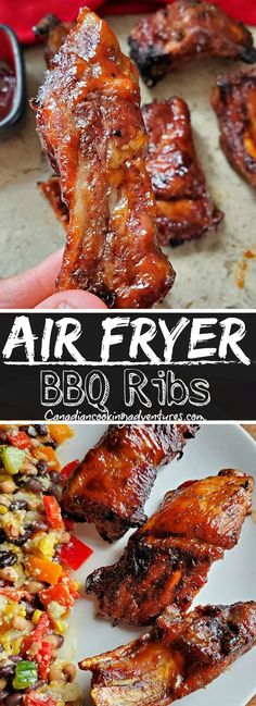 air fryer bbq ribs on a white plate