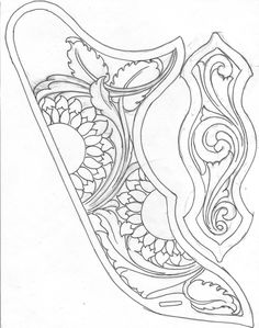 a drawing of an ornate design with swirls and flowers on it's side