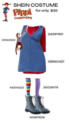 Cheap pippi longstocking costume from SHEIN Pippi Longstocking Costume, Pippi Longstocking Costumes, Pippi Longstocking, Halloween Looks, Halloween Costumes, Halloween, Kawaii