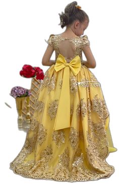 Elegant Yellow Ball Gown Dress, Elegant Yellow Ball Gown, Gold Lace Prom Gown, Yellow Ball Gown For Party, Elegant Yellow Banquet Dress, Festive Princess Gold Dress, Festive Gold Princess Dress, Festive Princess Dress In Gold, Elegant Gold Princess Dress For Party