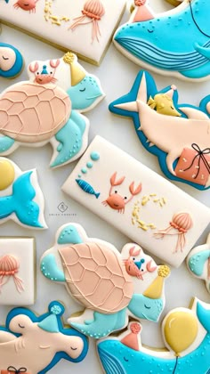 decorated cookies with sea animals and fish on them